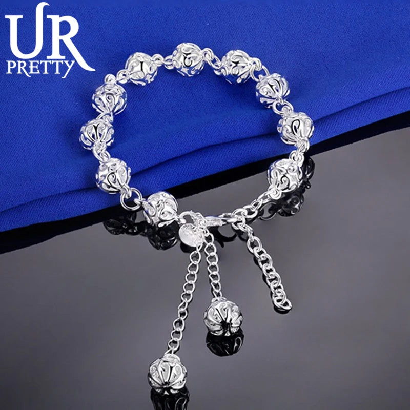 925 Sterling Silver Hollow Ball Chain Bracelet For Women