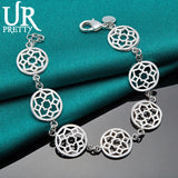 925 Silver Flower Chain Bracelet for Women Wedding Party