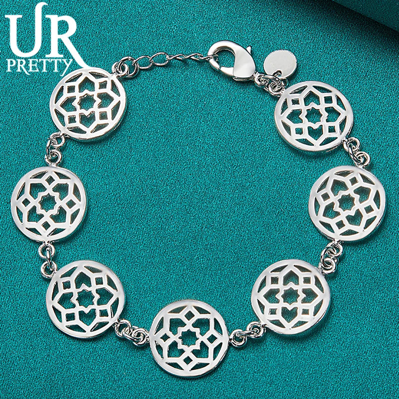925 Silver Hollow Flower Chain Bracelet, Wedding Party Charm Jewelry