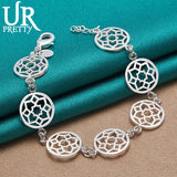 925 Silver Hollow Flower Chain Bracelet, Wedding Party Charm Jewelry