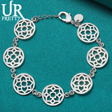 925 Silver Hollow Flower Chain Bracelet, Wedding Party Charm Jewelry