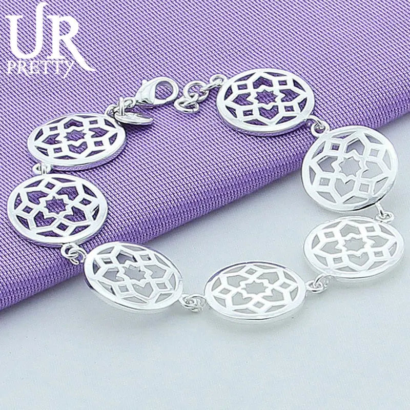 925 Silver Flower Chain Bracelet for Women Wedding Party