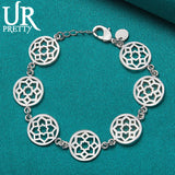 925 Silver Hollow Flower Chain Bracelet, Wedding Party Charm Jewelry