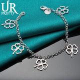 925 Silver Four Leaf Clover Bracelet Wedding Charm Jewelry