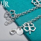 925 Silver Four Leaf Clover Bracelet Wedding Charm Jewelry