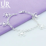 925 Silver Four Leaf Clover Chain Bracelet Women Party Wedding Charm Jewelry