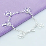 925 Silver Four Leaf Clover Chain Bracelet Women Party Wedding Charm Jewelry