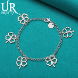 925 Silver Four Leaf Clover Chain Bracelet Women Party Wedding Charm Jewelry