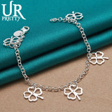 925 Silver Four Leaf Clover Bracelet Wedding Charm Jewelry