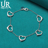 925 Silver Heart Chain Bracelet Love Charm Jewelry