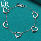 925 Silver Hollow Heart Chain Bracelet for Wedding