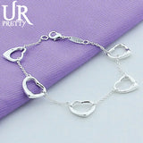 925 Silver Heart Chain Bracelet Love Charm Jewelry