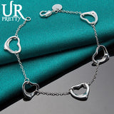 925 Silver Heart Chain Bracelet Love Charm Jewelry