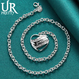 925 Sterling Silver Heart Pendant Necklace 18 Inch Chain