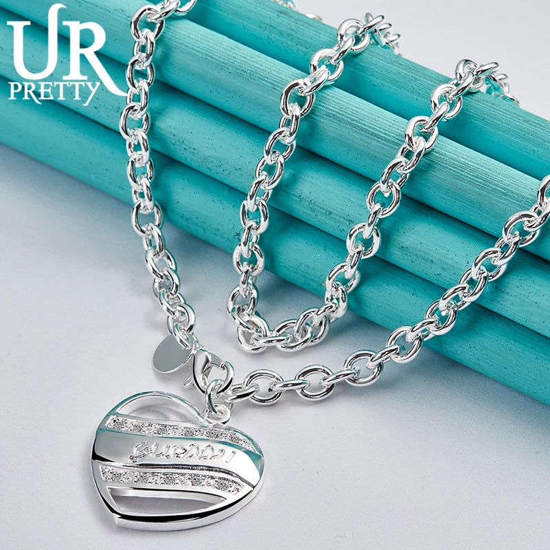 925 Sterling Silver Heart Pendant Necklace 18 Inch Chain