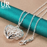 925 Silver Heart Pendant Necklace Snake Chain Engagement Jewelry