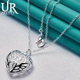 925 Silver Heart Pendant Necklace Snake Chain Engagement Jewelry