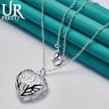 925 Silver Heart Pendant Necklace Snake Chain Engagement Jewelry