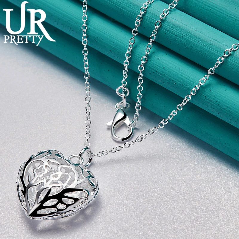 925 Silver Heart Pendant Necklace Snake Chain Engagement Jewelry