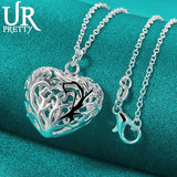 925 Silver Heart Pendant Necklace Snake Chain Engagement Jewelry