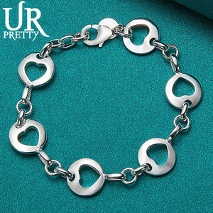 925 Silver Hollow Love Heart Chain Bracelet For Men Women