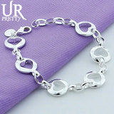 925 Silver Love Heart Chain Bracelet Engagement Wedding Charm Jewelry