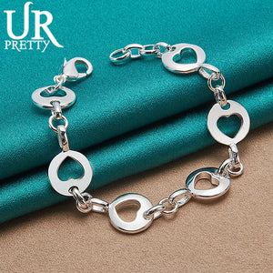 925 Silver Hollow Love Heart Chain Bracelet For Men Women