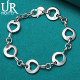 925 Silver Hollow Love Heart Chain Bracelet For Men Women