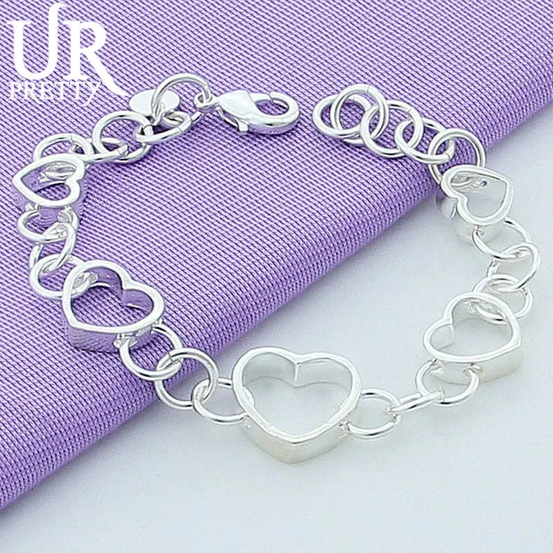 925 Silver Love Heart Circle Chain Bracelet Wedding Engagement Party Jewelry