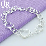 925 Silver Love Heart Circle Chain Bracelet Wedding Engagement Party Jewelry