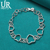 925 Silver Love Heart Circle Chain Bracelet Wedding Engagement Party Jewelry