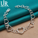 925 Silver Love Heart Circle Chain Bracelet Wedding Jewelry