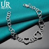 925 Silver Love Heart Hollow Circle Chain Bracelet for Wedding