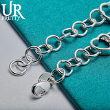 925 Silver Love Heart Circle Chain Bracelet Wedding Jewelry