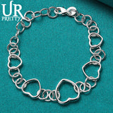 925 Silver Love Heart Circle Chain Bracelet Wedding Jewelry