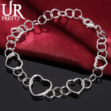 925 Silver Love Heart Hollow Circle Chain Bracelet for Wedding