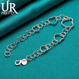 925 Silver Love Heart Circle Chain Bracelet Wedding Jewelry