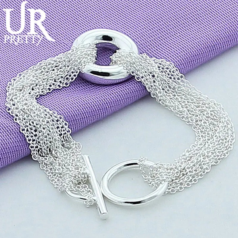 925 Silver Round OT Chain Bracelet Wedding Engagement Gift