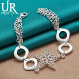 925 Silver Star Chain Bracelet Women Wedding Engagement Party Jewelry