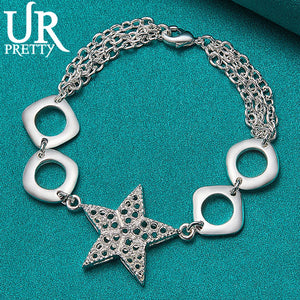 925 Silver Star Chain Bracelet Women Wedding Engagement Party Jewelry
