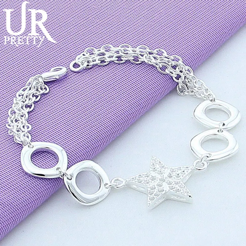 925 Silver Star Chain Bracelet Women Wedding Charm Party Jewelry