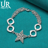 925 Silver Star Chain Bracelet Women Wedding Engagement Party Jewelry