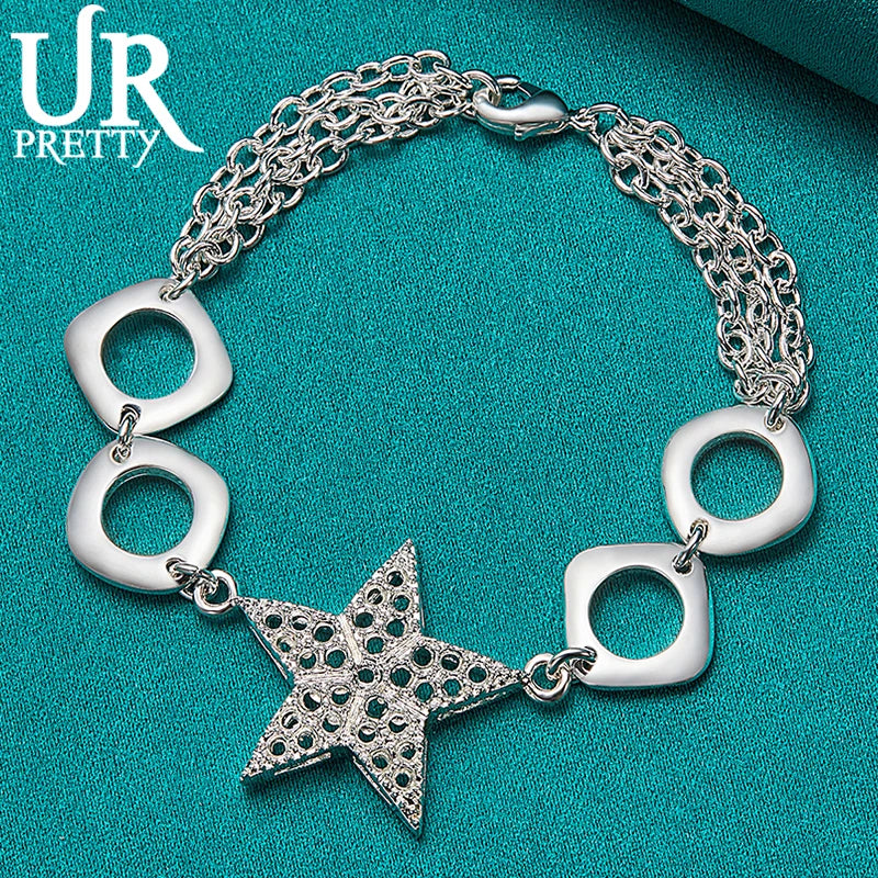925 Silver Star Chain Bracelet Women Wedding Engagement Party Jewelry