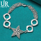 925 Silver Star Chain Bracelet Women Wedding Engagement Party Jewelry