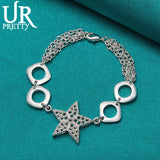 925 Silver Star Chain Bracelet Women Wedding Charm Party Jewelry