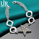925 Silver Star Chain Bracelet Women Wedding Charm Party Jewelry