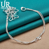 925 Silver Three Butterflies Snake Chain Bracelet For Women