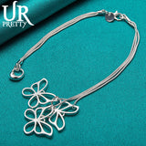 925 Silver Three Butterflies Snake Chain Bracelet Engagement Wedding Jewel