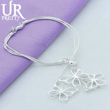 925 Silver Three Butterflies Snake Chain Bracelet For Women