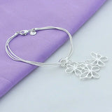 925 Silver Three Butterflies Snake Chain Bracelet For Women